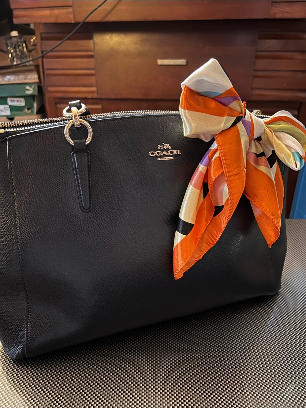 Coach Black Pebbled Leather Tote with Gold Hardware